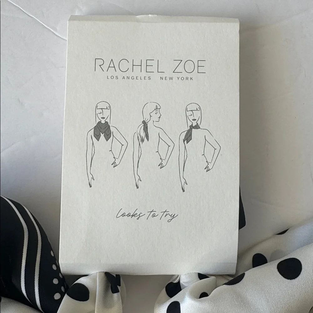 Rachel Zoe  Square Silky 3 Ways Wear Scarf Polka Dot White and Black